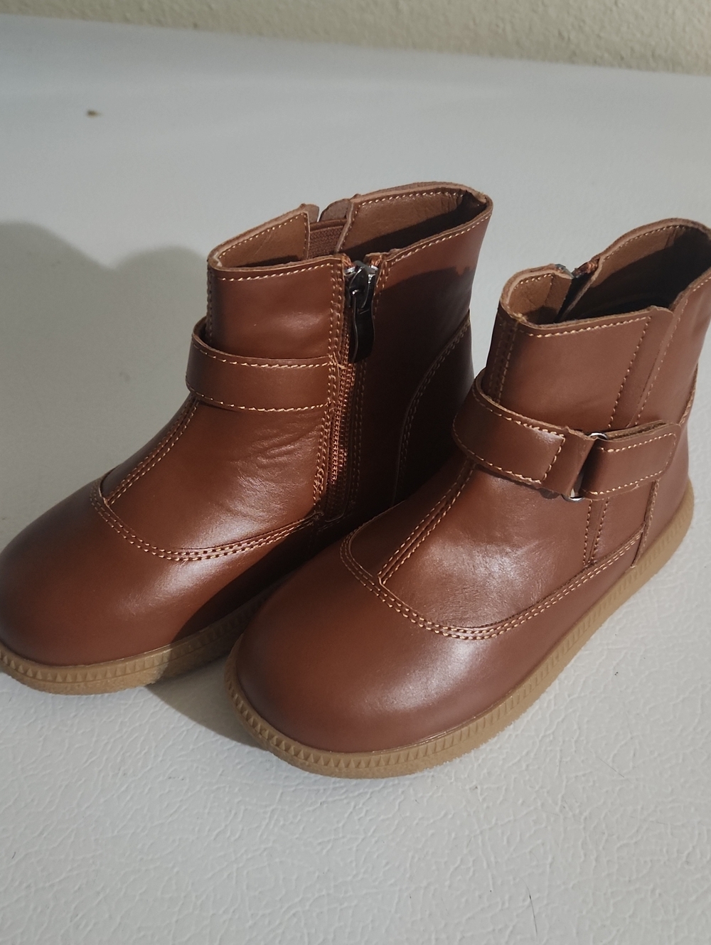 Kids Brown Ankle Boots with Side Zip and Adjustable Strap